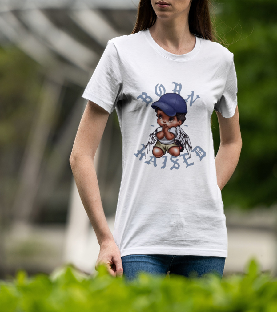 Born X Raised El Angel Cherub Praying With Wings And Cap T-Shirt