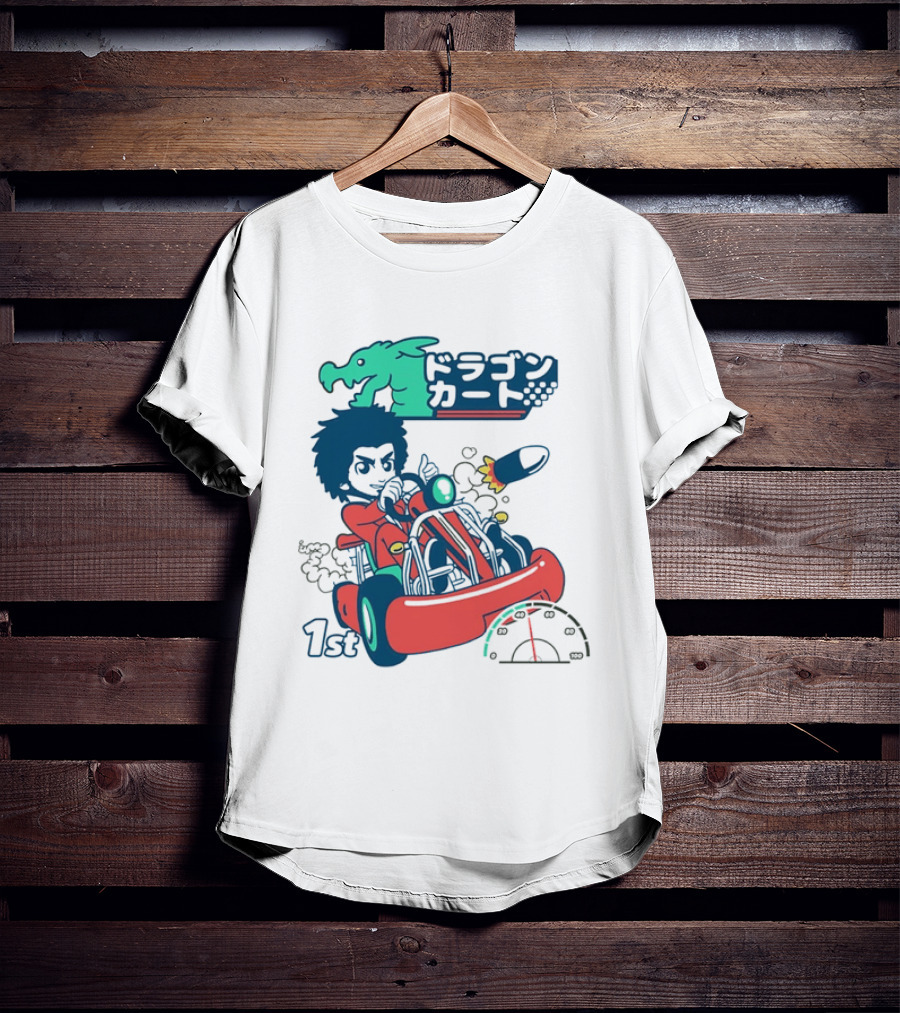 Dragon Kart Japanese Afro Racer 1st Place Red Vehicle Rocket Gauge T-Shirt