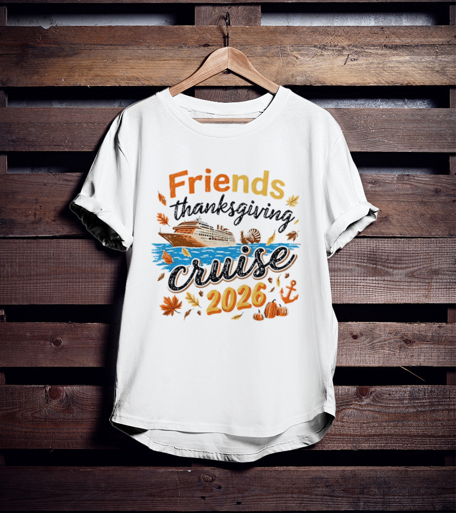 Friends Thanksgiving Cruise 2026 Ocean Liner Turkey Pumpkins Fall Leaves Anchor T-Shirt
