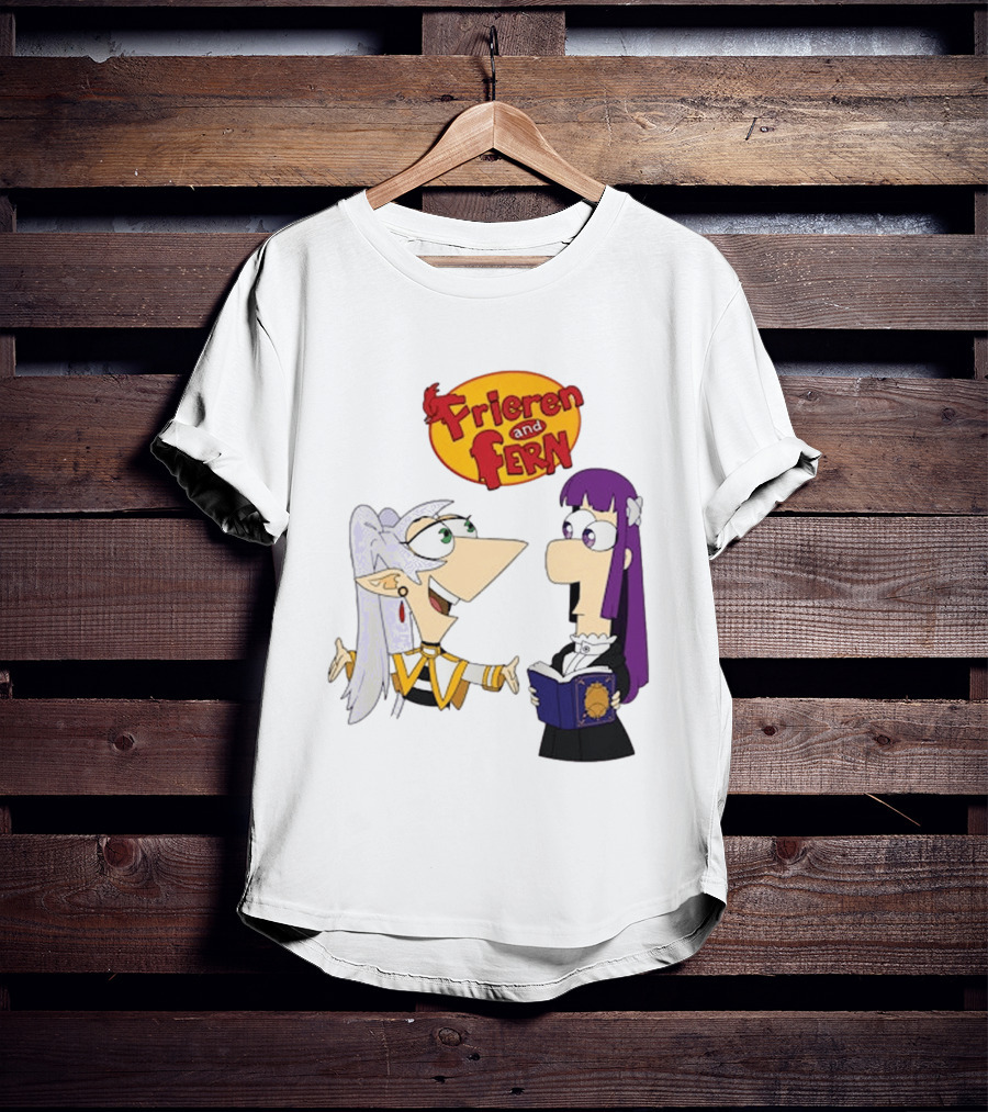 Frieren And Fern Animated Characters With Book And Unique Cartoon T-Shirt
