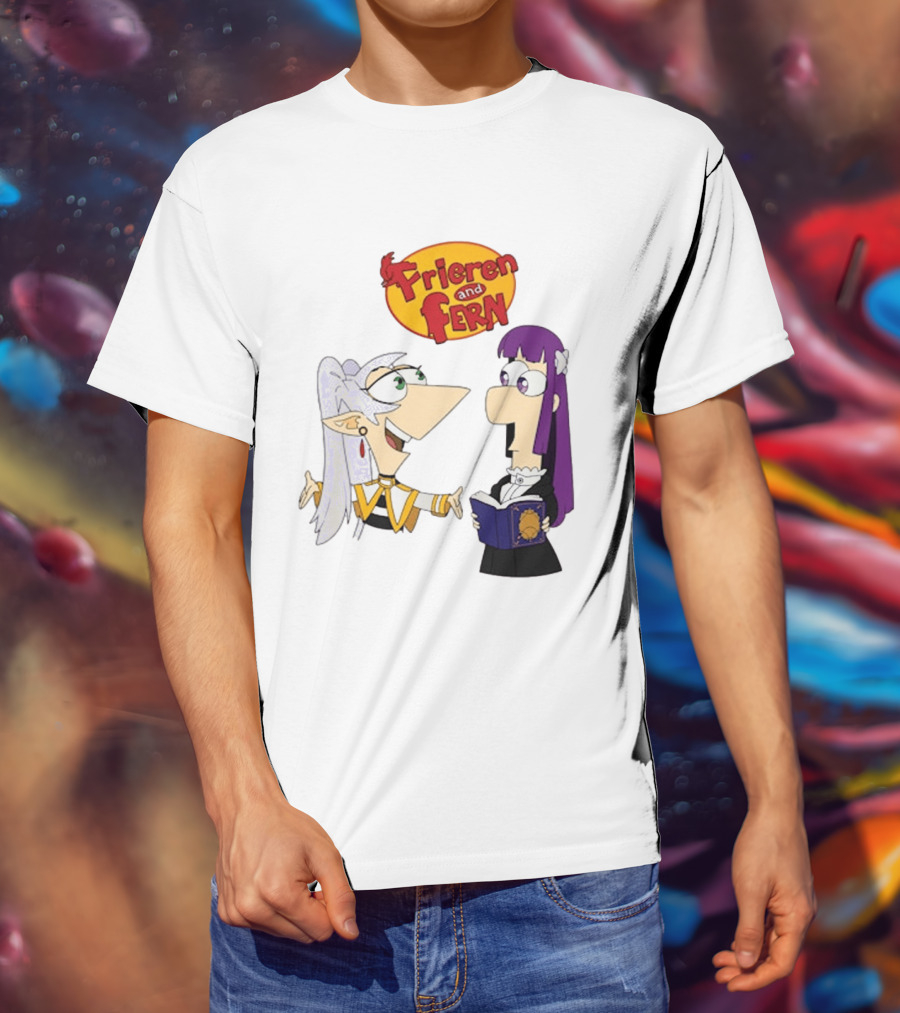 Frieren And Fern Animated Characters With Book And Unique Cartoon T-Shirt