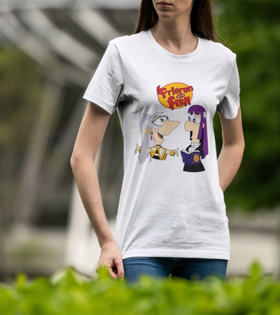 Frieren And Fern Animated Characters With Book And Unique Cartoon T-Shirt