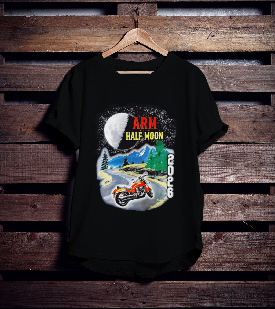 Arm Half Moon 2026 Orange Motorcycle Winding Mountain Road Night Sky T-Shirt