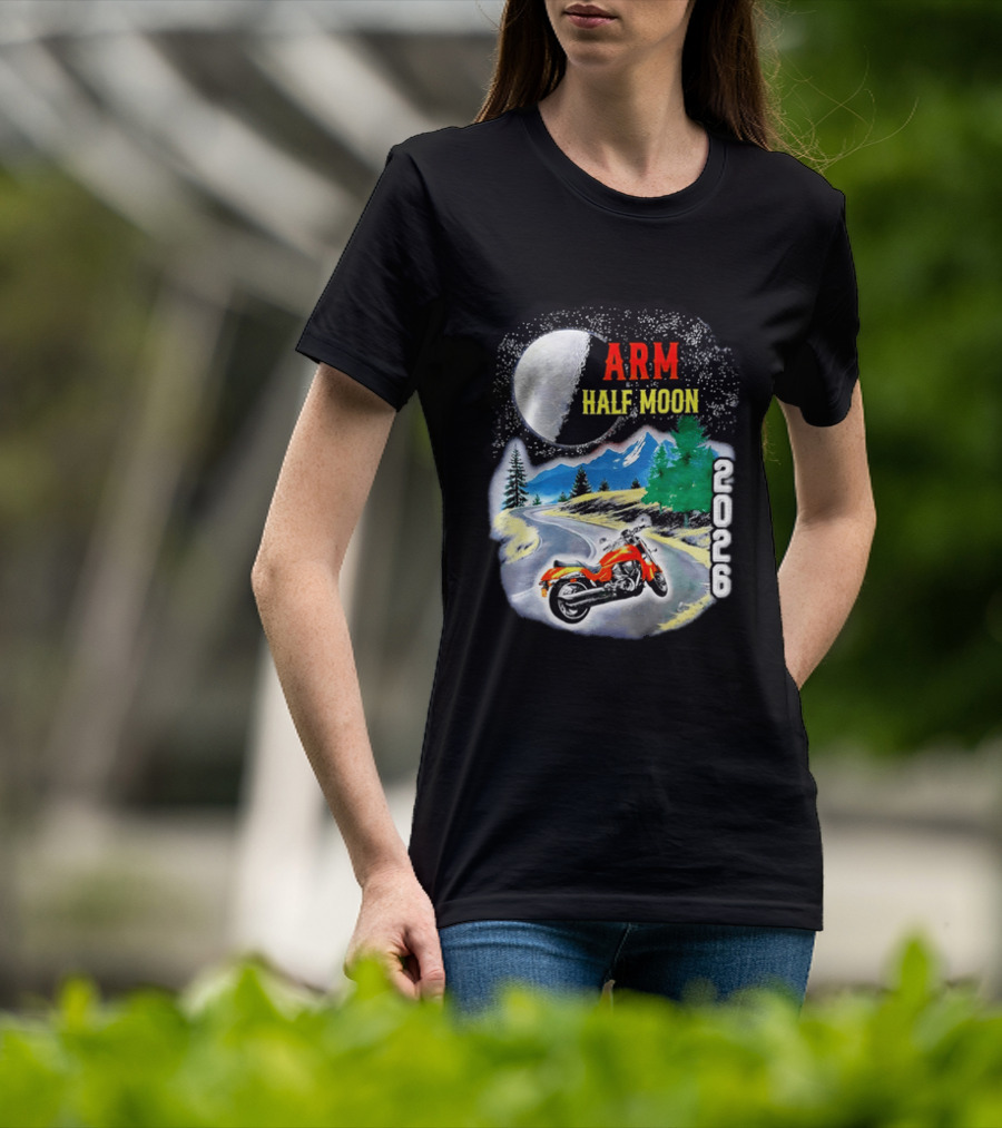 Arm Half Moon 2026 Orange Motorcycle Winding Mountain Road Night Sky T-Shirt