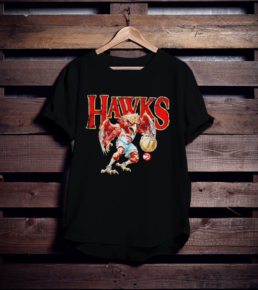 Atlanta Hawks Fierce Dribbling Cartoon Bird In NBA Jersey T-Shirt