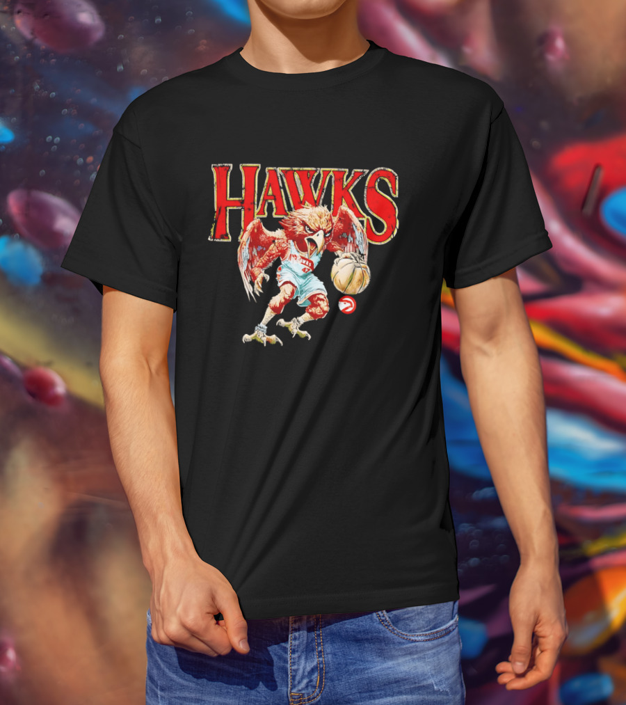 Atlanta Hawks Fierce Dribbling Cartoon Bird In NBA Jersey T-Shirt