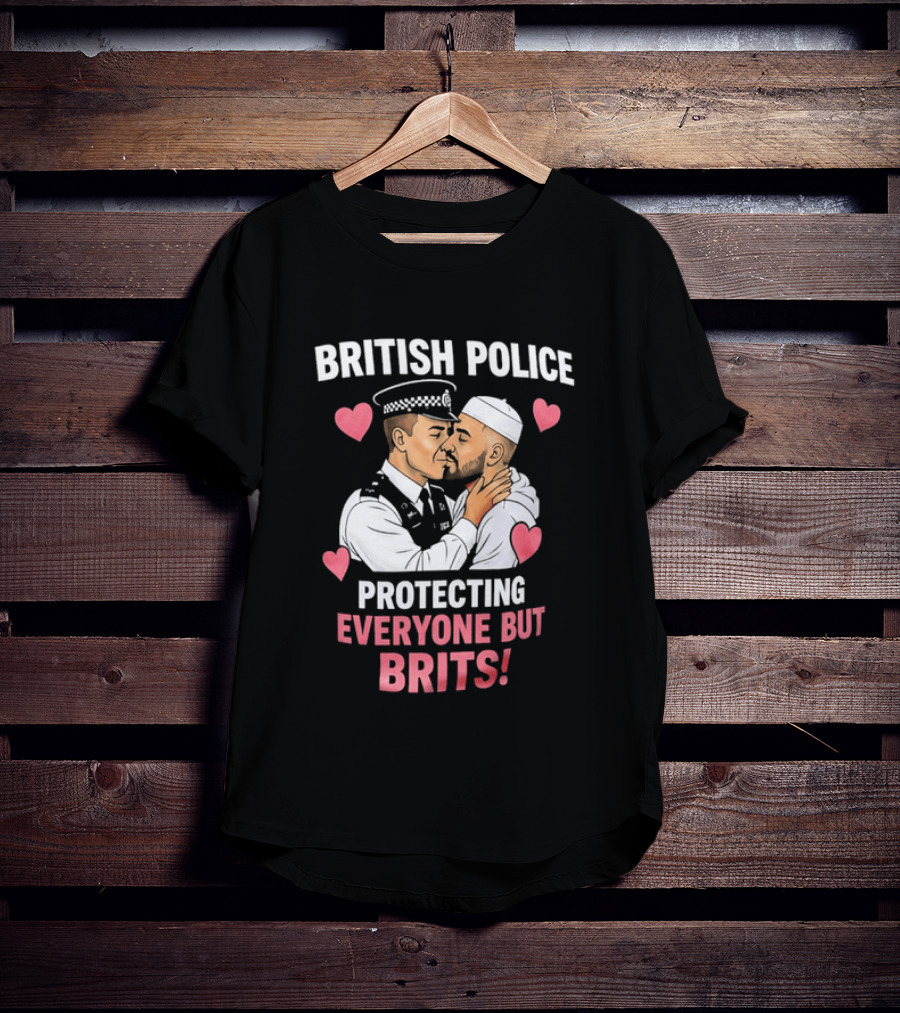 British Police Protecting Everyone But Brits Kissing Illustration With Hearts T-Shirt