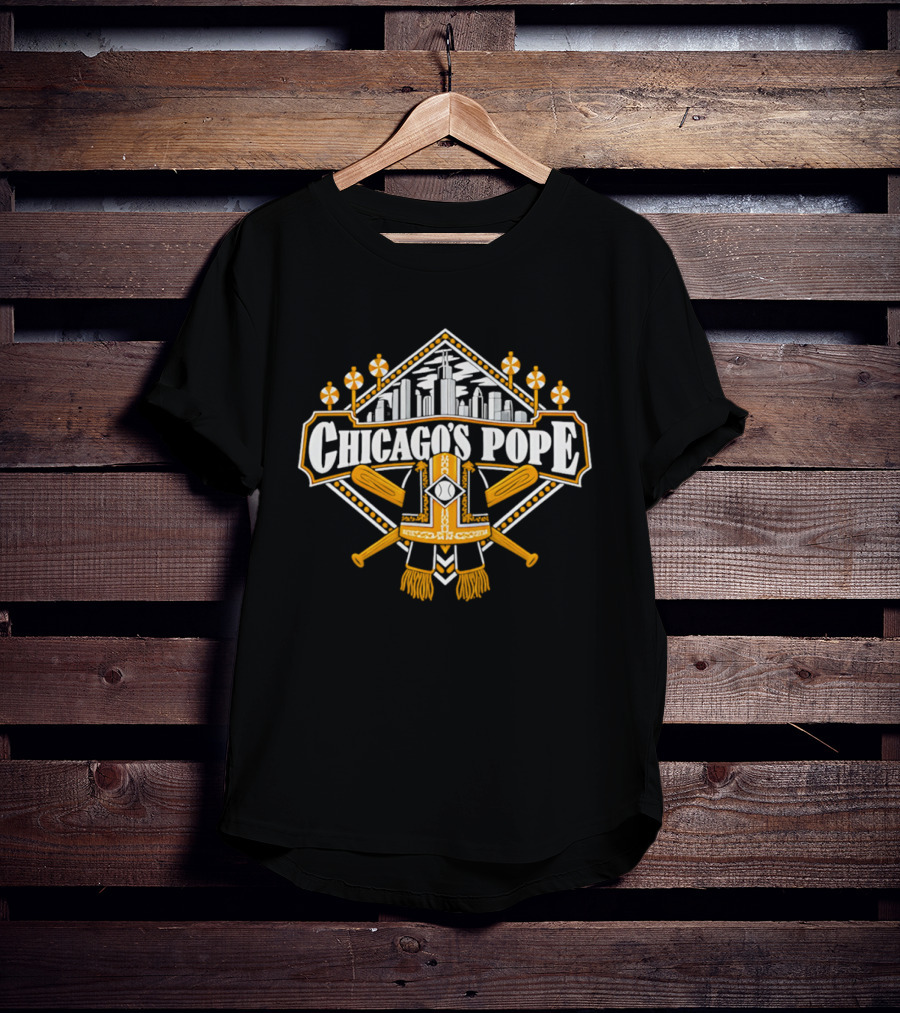 Chicago's Pope Baseball Crossed Bats City Skyline T-Shirt