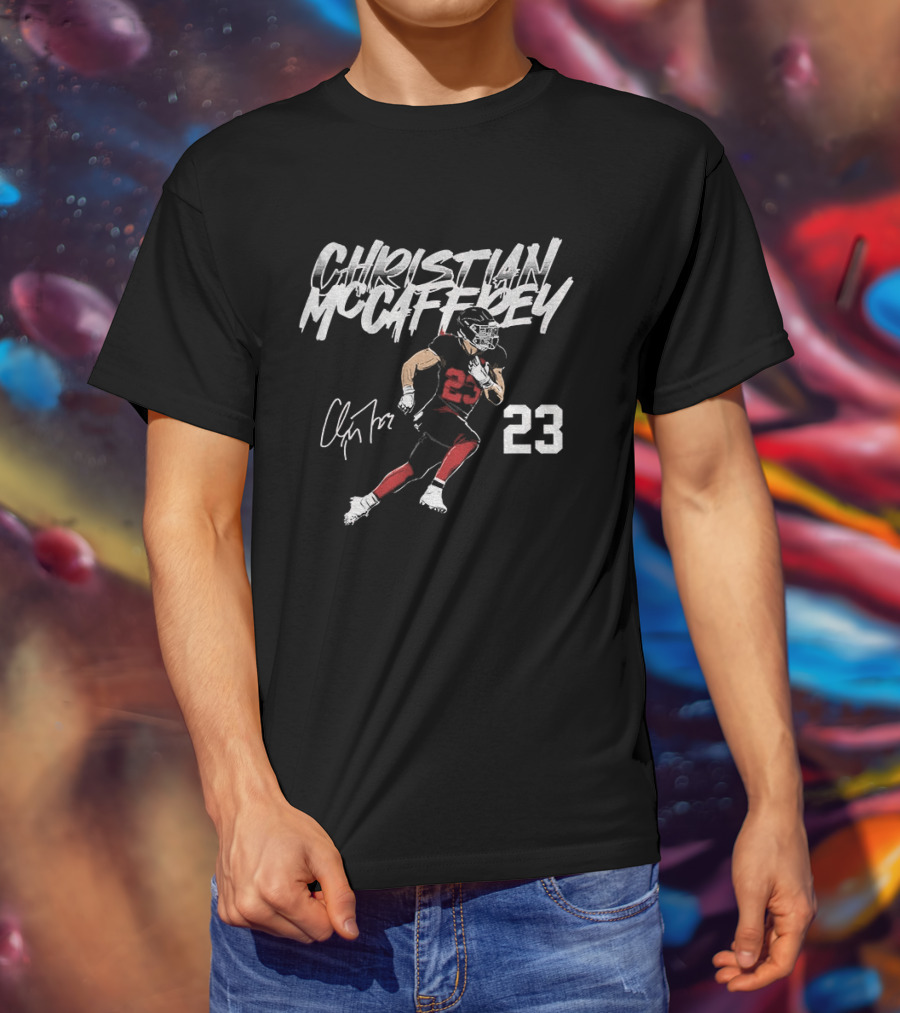 Christian McCaffrey San Francisco 49ers NFLPA 23 Signature Football Player T-Shirt