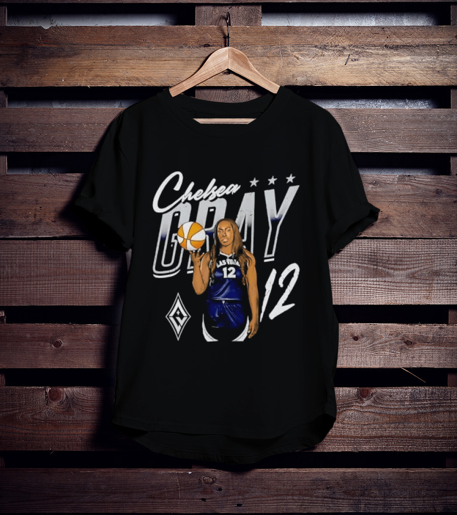 Las Vegas Aces Chelsea Gray Holding Basketball 12 Distressed T-Shirt