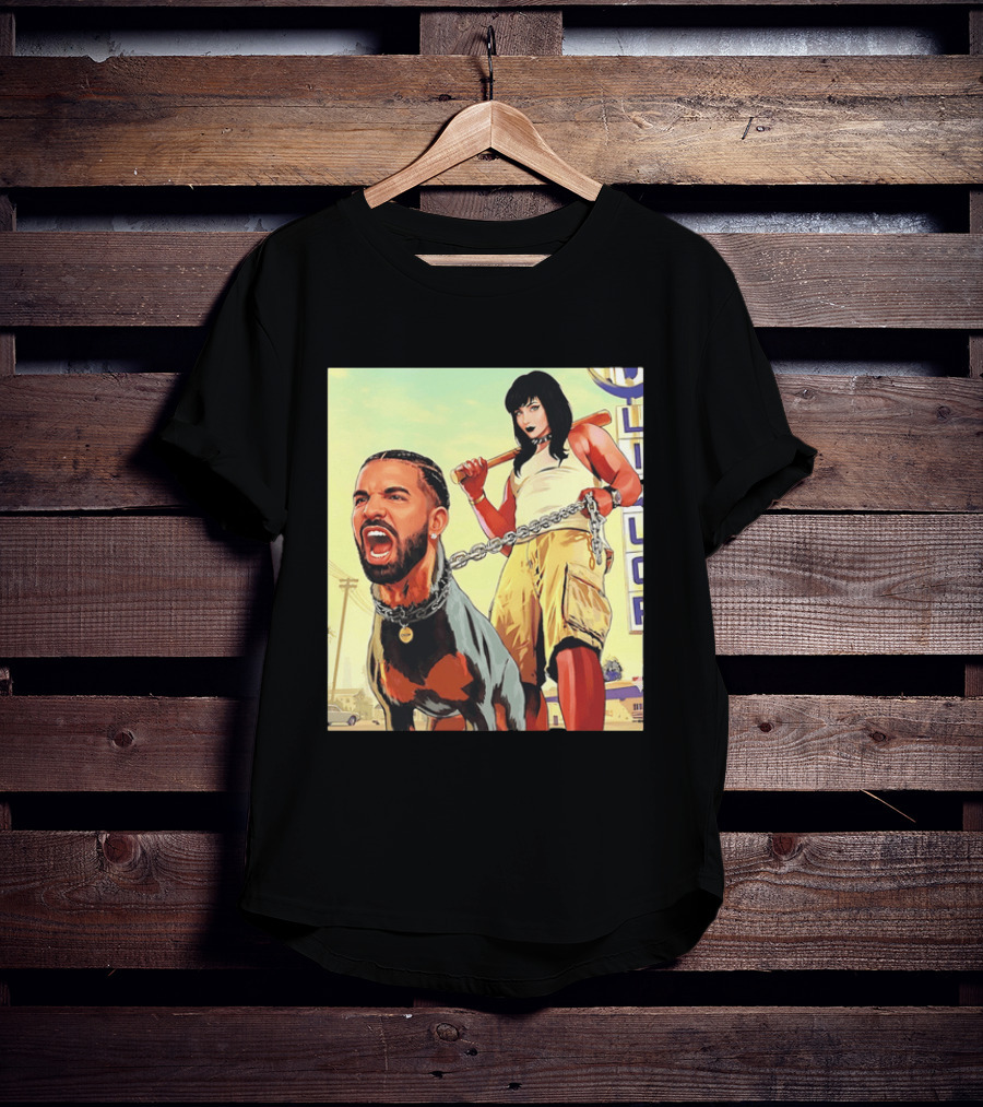 Drake Dog Head Chained To Goth Girl Art Cartoon T-Shirt