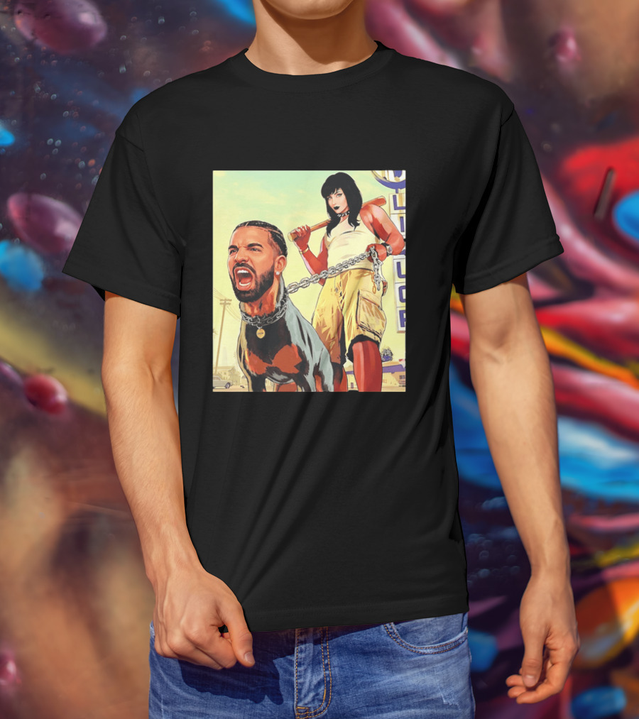 Drake Dog Head Chained To Goth Girl Art Cartoon T-Shirt