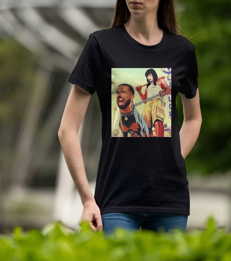 Drake Dog Head Chained To Goth Girl Art Cartoon T-Shirt
