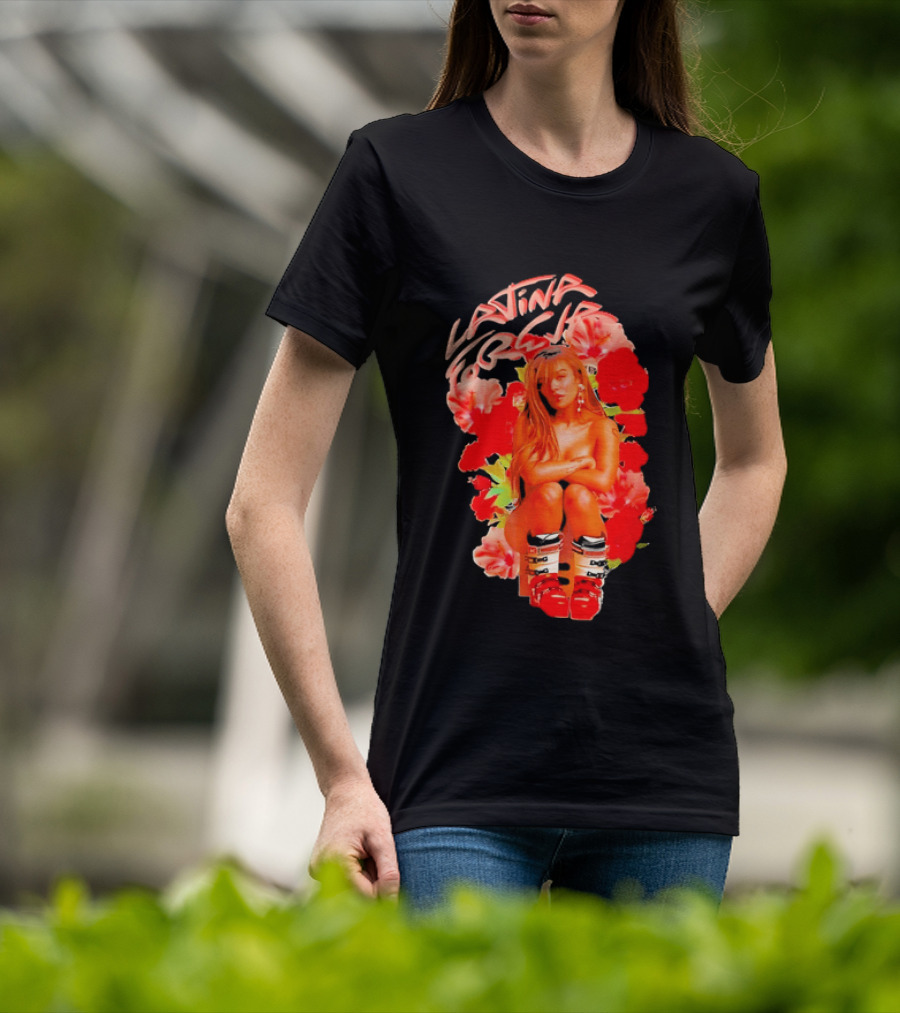Latina Forever Woman Surrounded By Red Hibiscus With Ski Boots T-Shirt