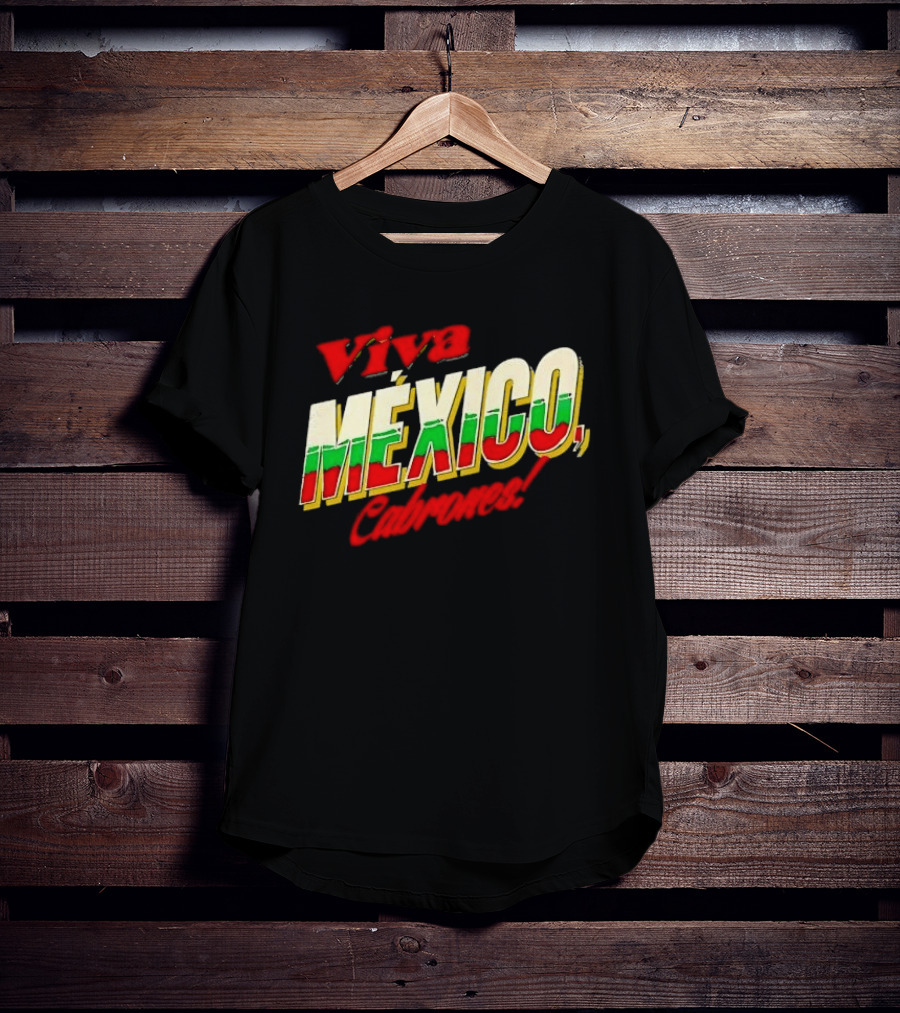Viva México Cabrones Tricolor 3D Block Lettering T-Shirt