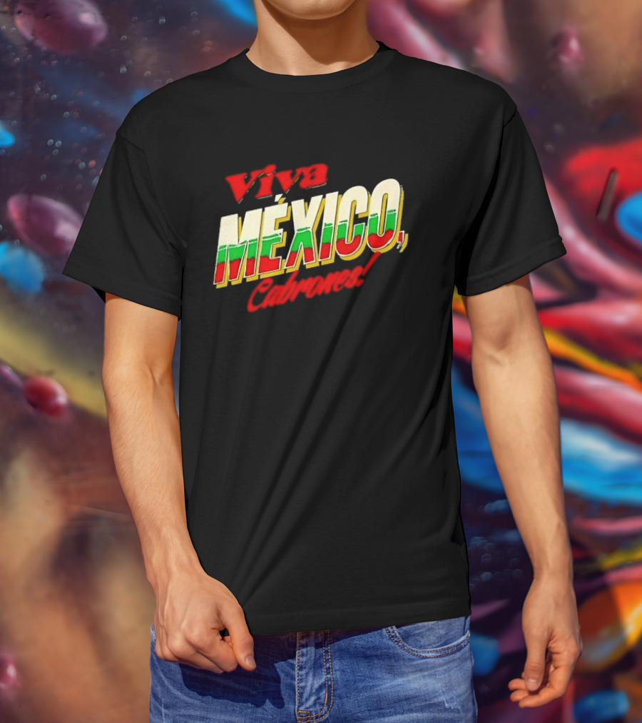 Viva México Cabrones Tricolor 3D Block Lettering T-Shirt