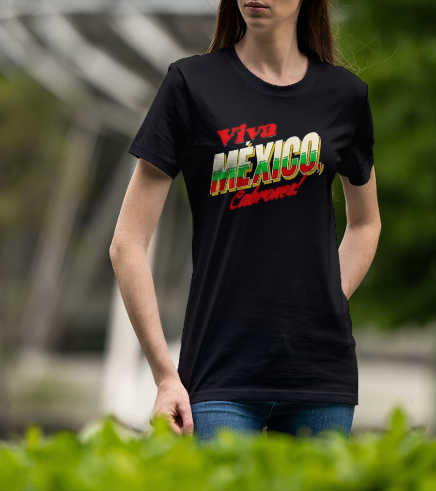 Viva México Cabrones Tricolor 3D Block Lettering T-Shirt