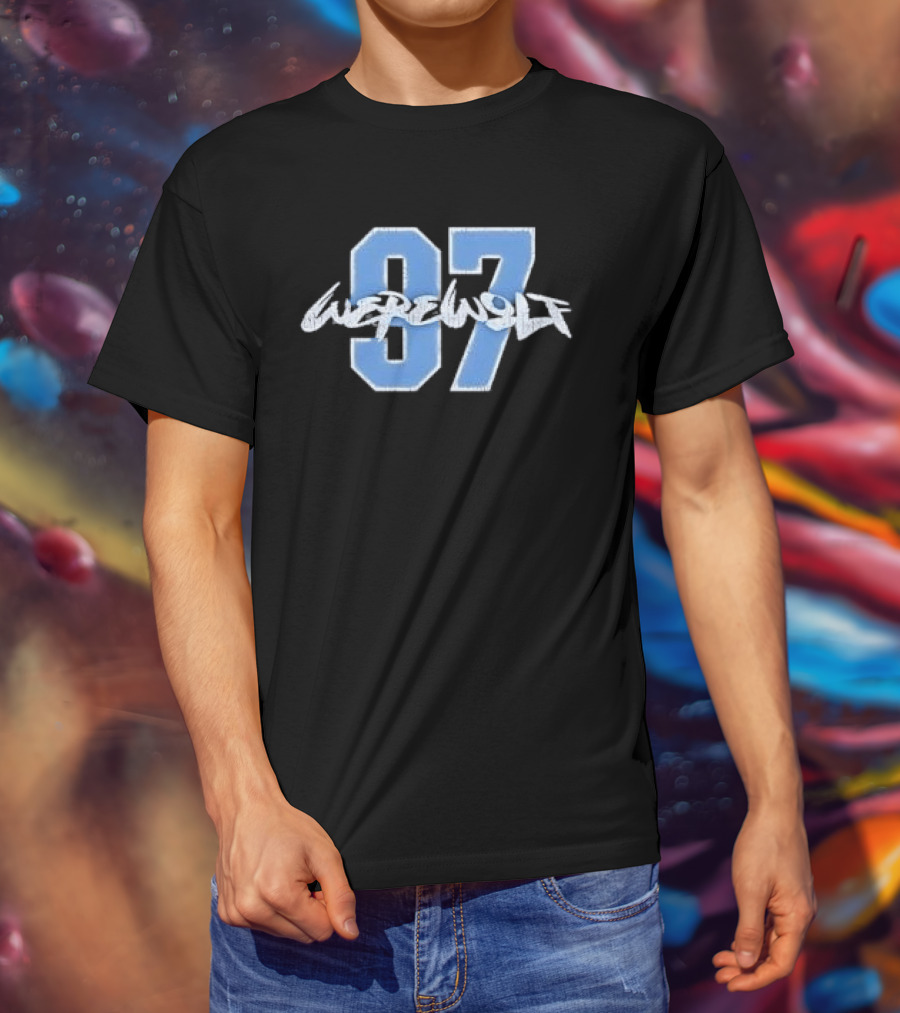 Werewolf 97 Blue Athletic Jersey Number Distressed T-Shirt
