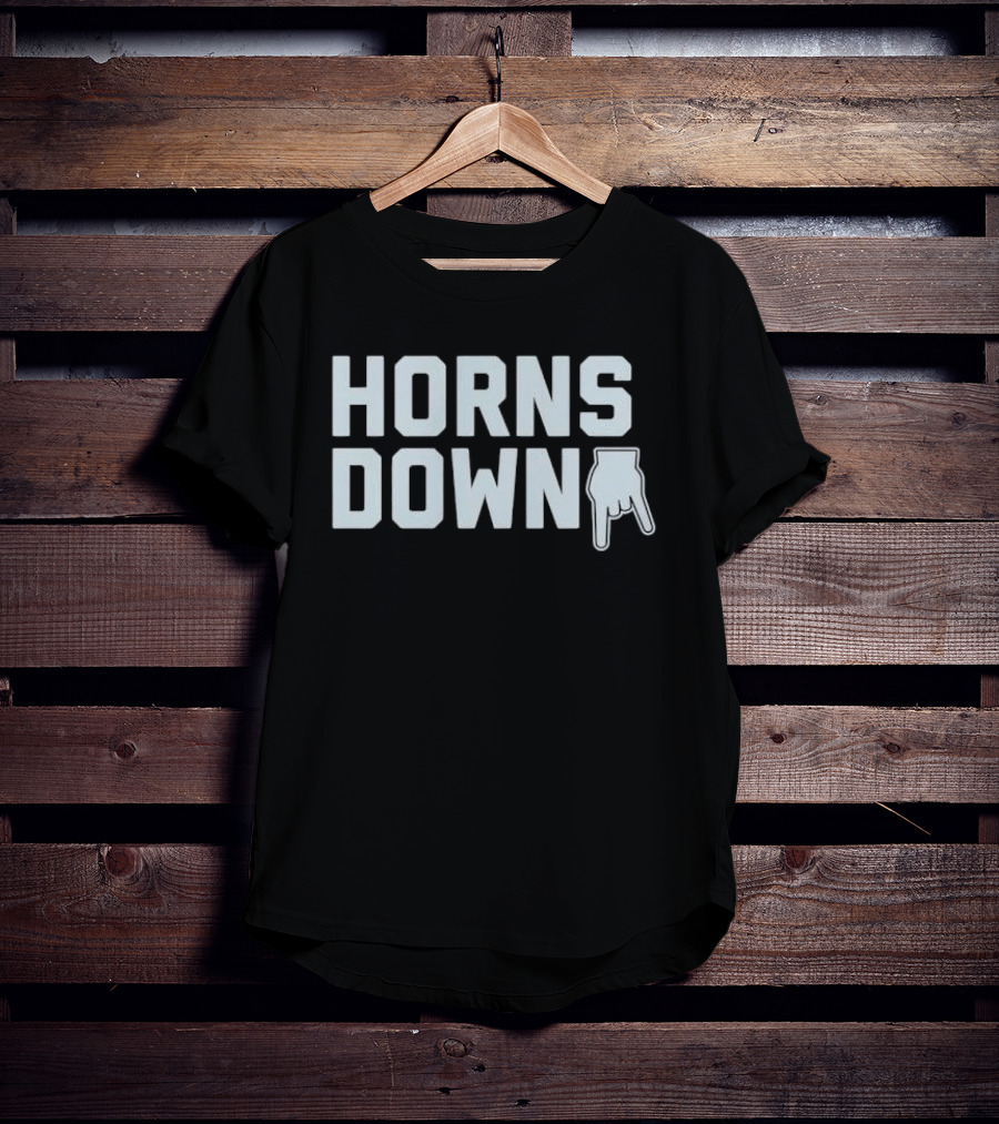 Horns Down Hand Gesture Block Lettering Pointing Finger Sign T-Shirt