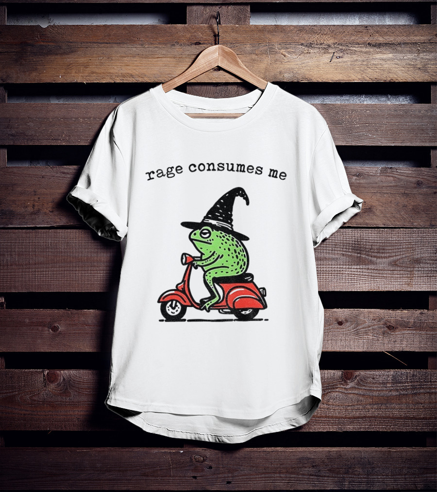 Rage Consumes Me Angry Wizard Frog Riding Scooter T-Shirt