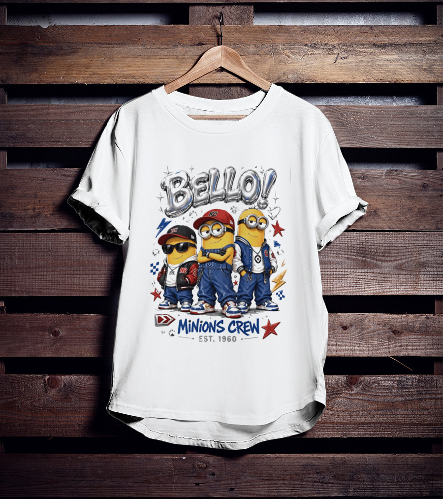 Bello Minions Crew Est 1960 Hip Hop Style Graphic With Stars And Lightning Bolts T-Shirt