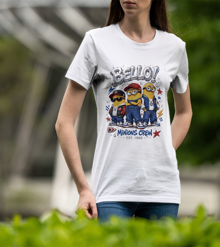 Bello Minions Crew Est 1960 Hip Hop Style Graphic With Stars And Lightning Bolts T-Shirt