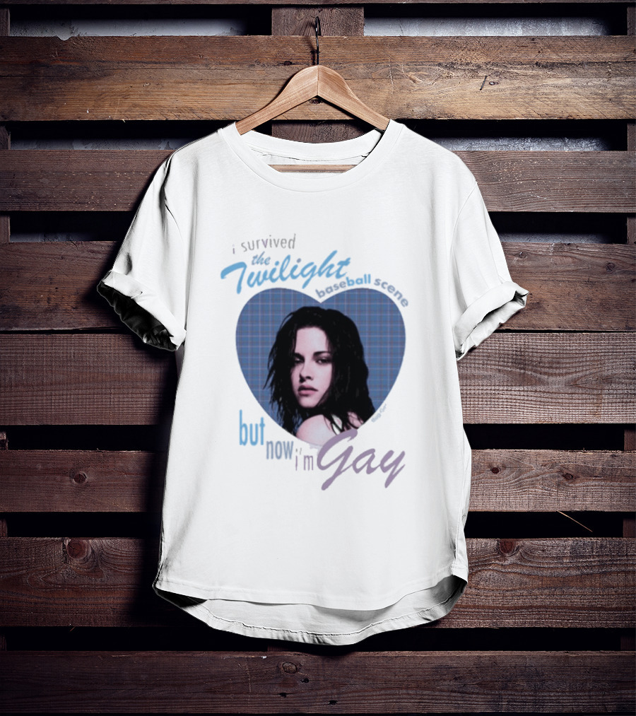 I Survived The Twilight Baseball Scene But Now I'm Gay Twilight Baseball Scene With Iconic Character In Heart Frame T-Shirt