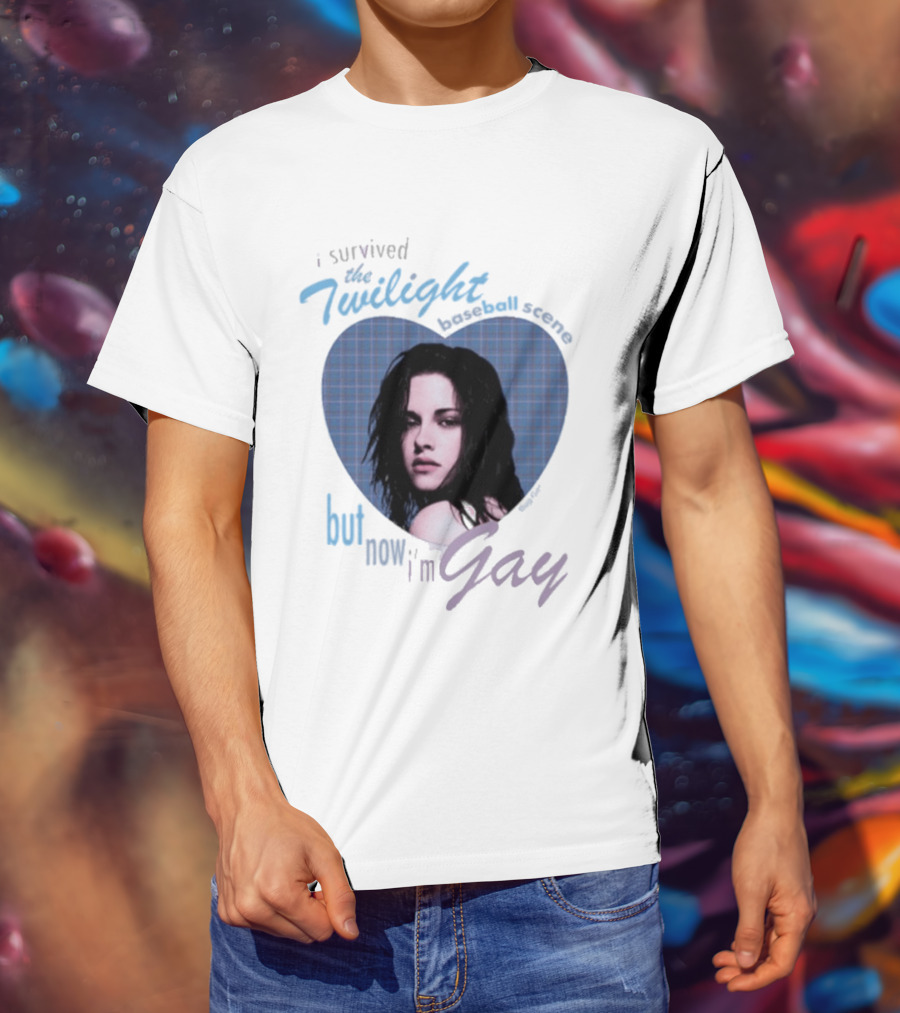 I Survived The Twilight Baseball Scene But Now I'm Gay Twilight Baseball Scene With Iconic Character In Heart Frame T-Shirt