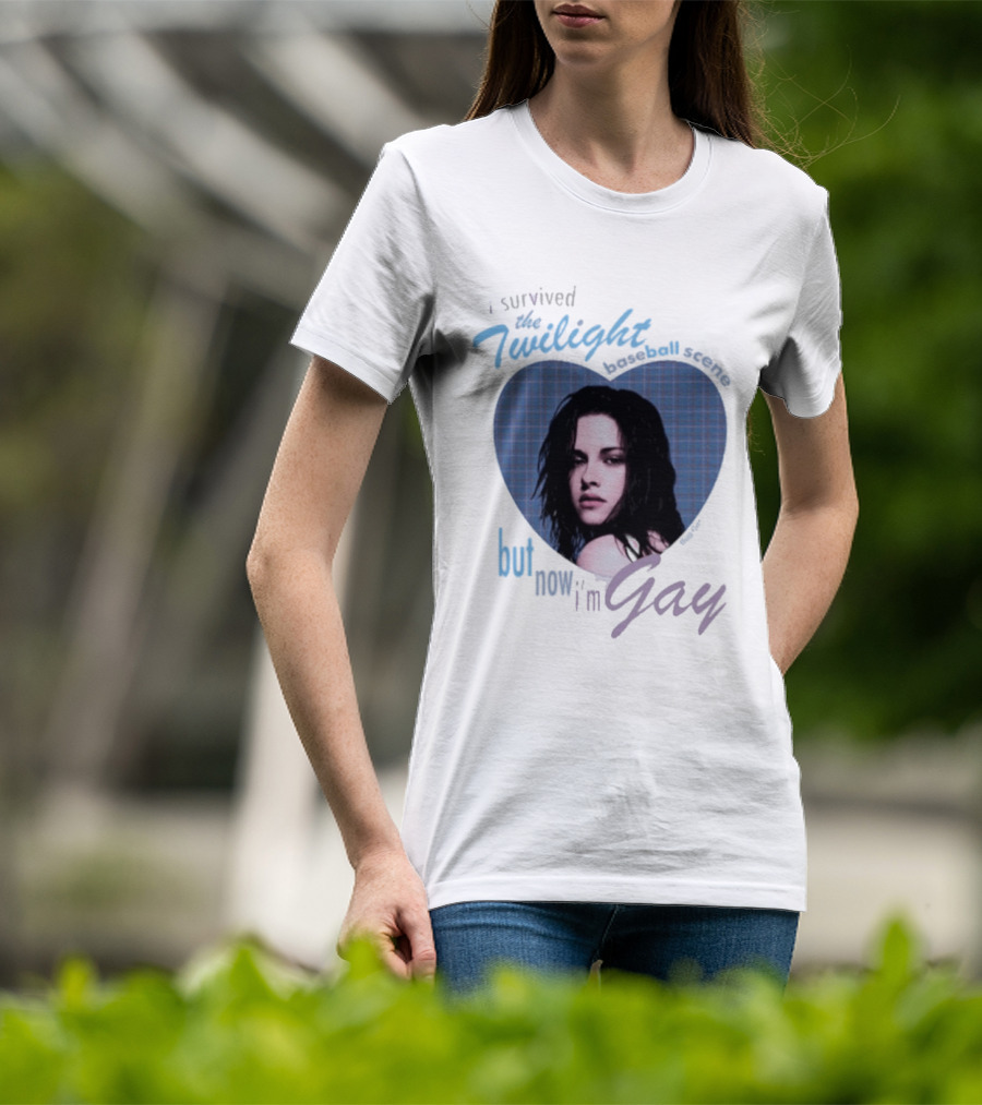 I Survived The Twilight Baseball Scene But Now I'm Gay Twilight Baseball Scene With Iconic Character In Heart Frame T-Shirt