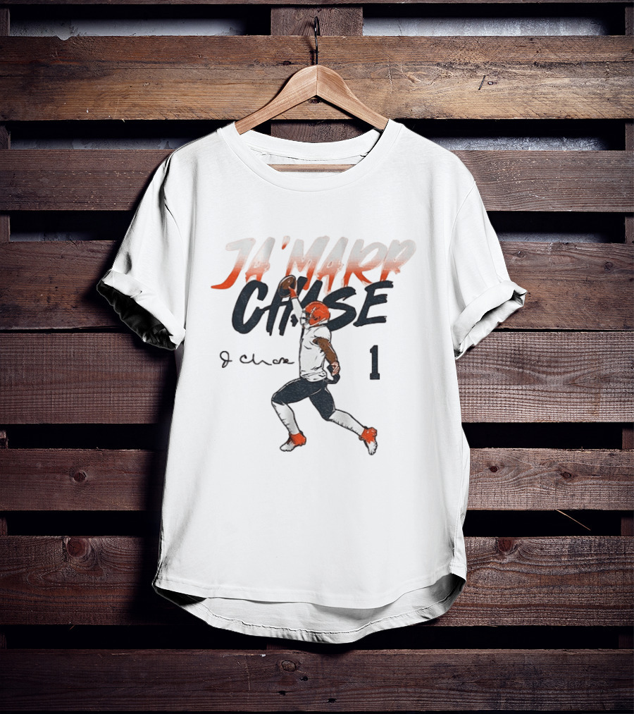 Ja'marr Chase Bengals Player Number One Signature NFLPA T-Shirt