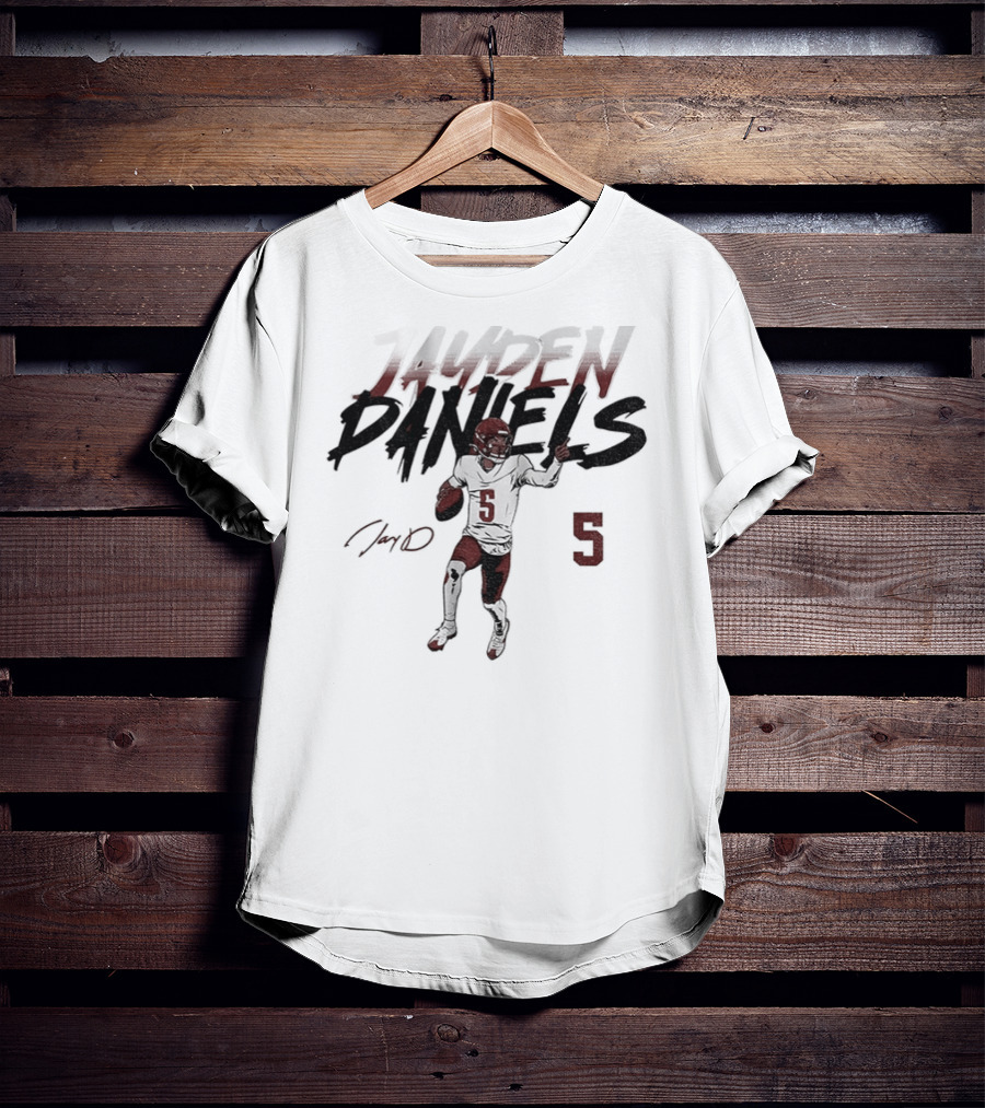 Jayden Daniels Number 5 Washington Football Player Pose T-Shirt