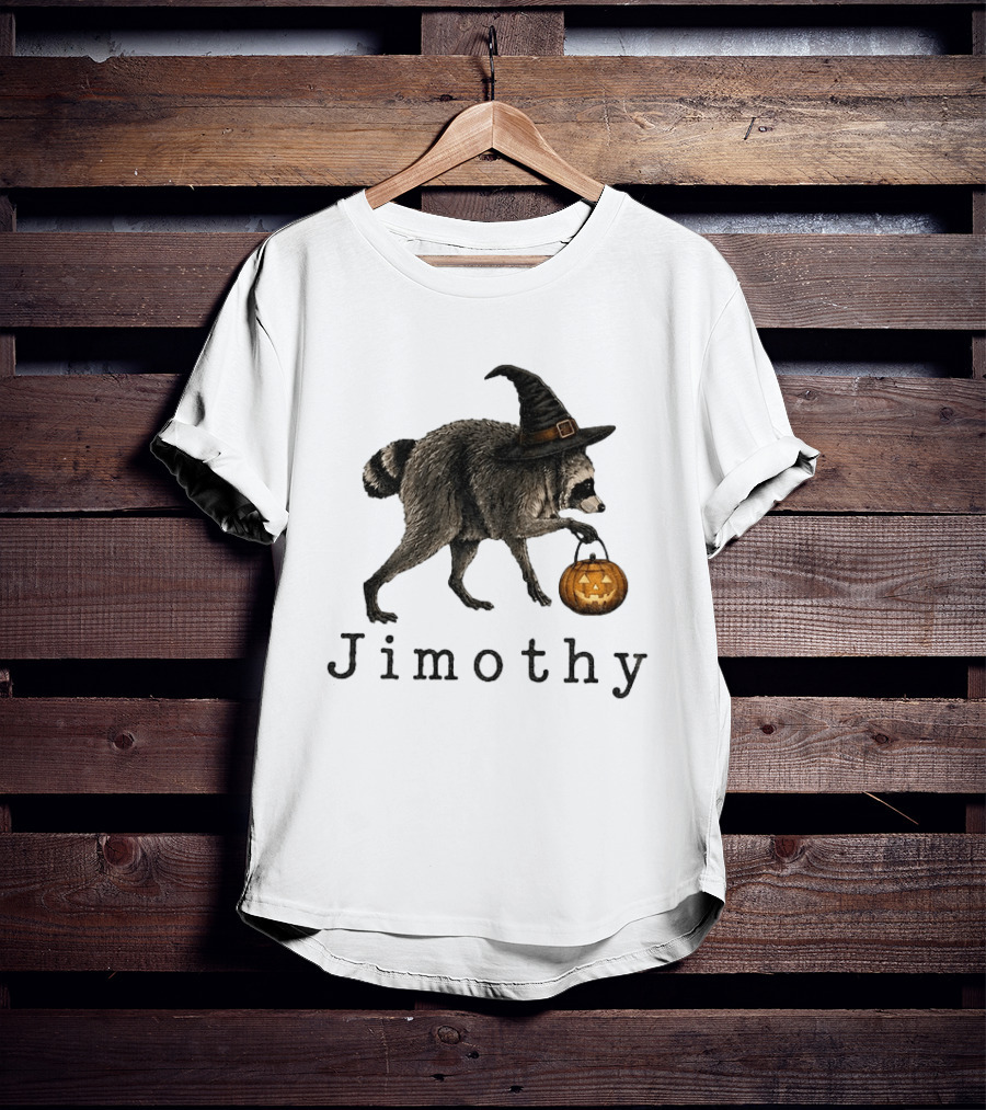 Jimothy Raccoon Witch Hat Pumpkin Candy Bucket T-Shirt