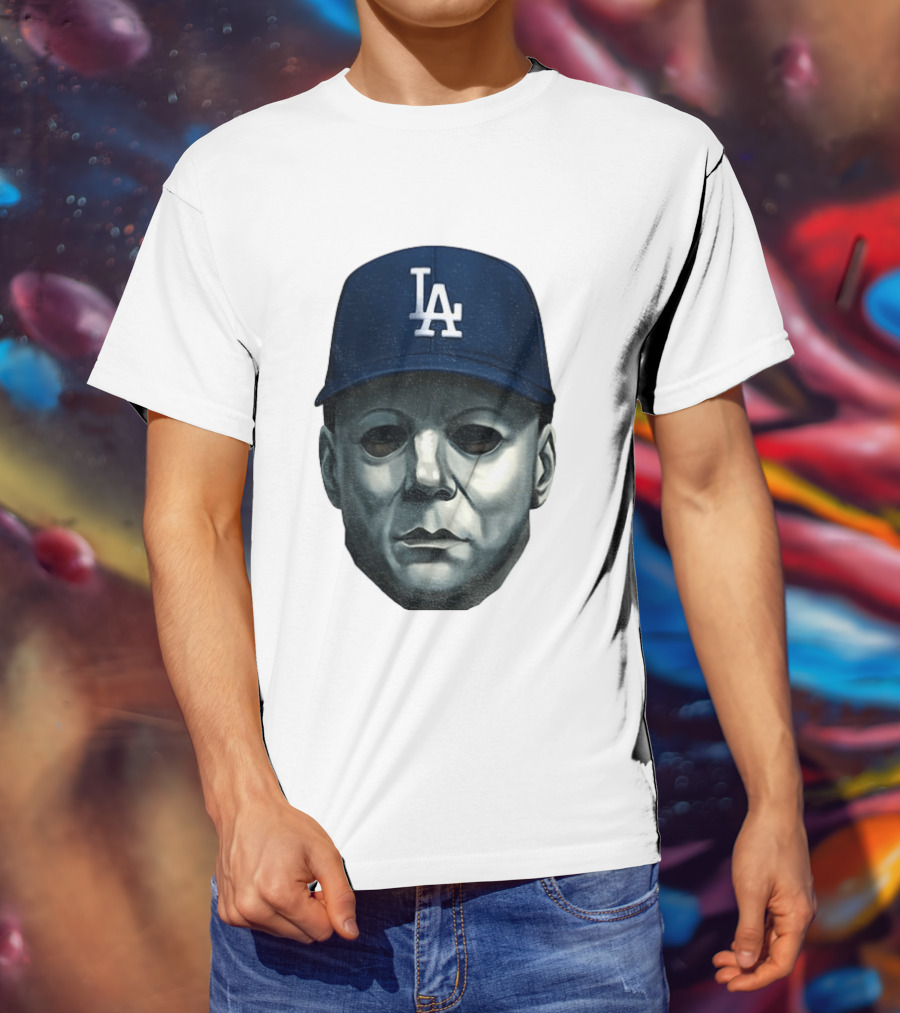 Michael Myers LA Dodgers Cap Halloween Horror T-Shirt