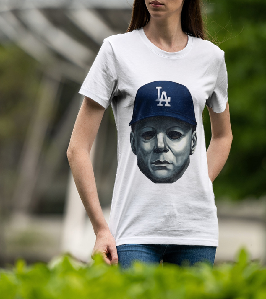 Michael Myers LA Dodgers Cap Halloween Horror T-Shirt