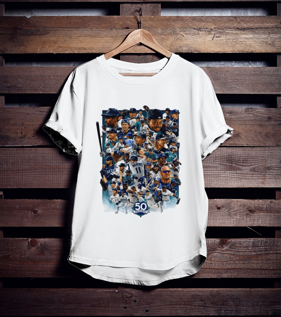Seattle Mariners 50 Seasons Collage MLB Players Legends And Moments T-Shirt