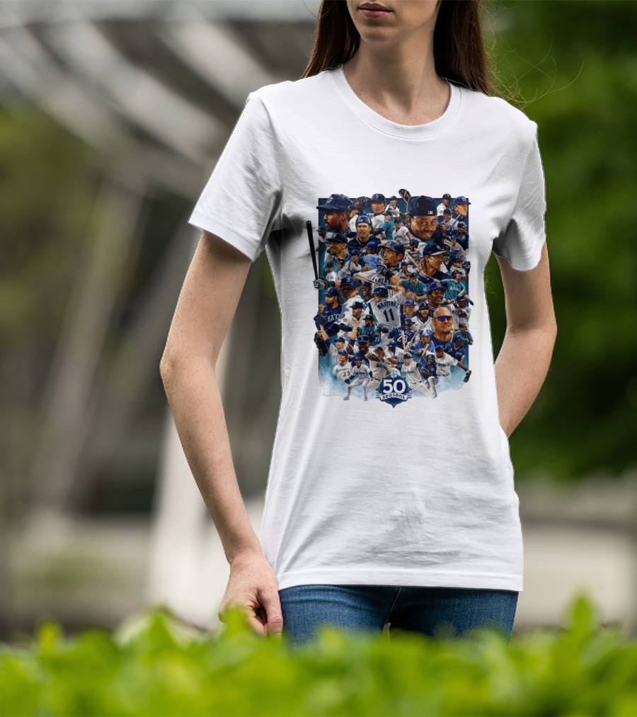 Seattle Mariners 50 Seasons Collage MLB Players Legends And Moments T-Shirt