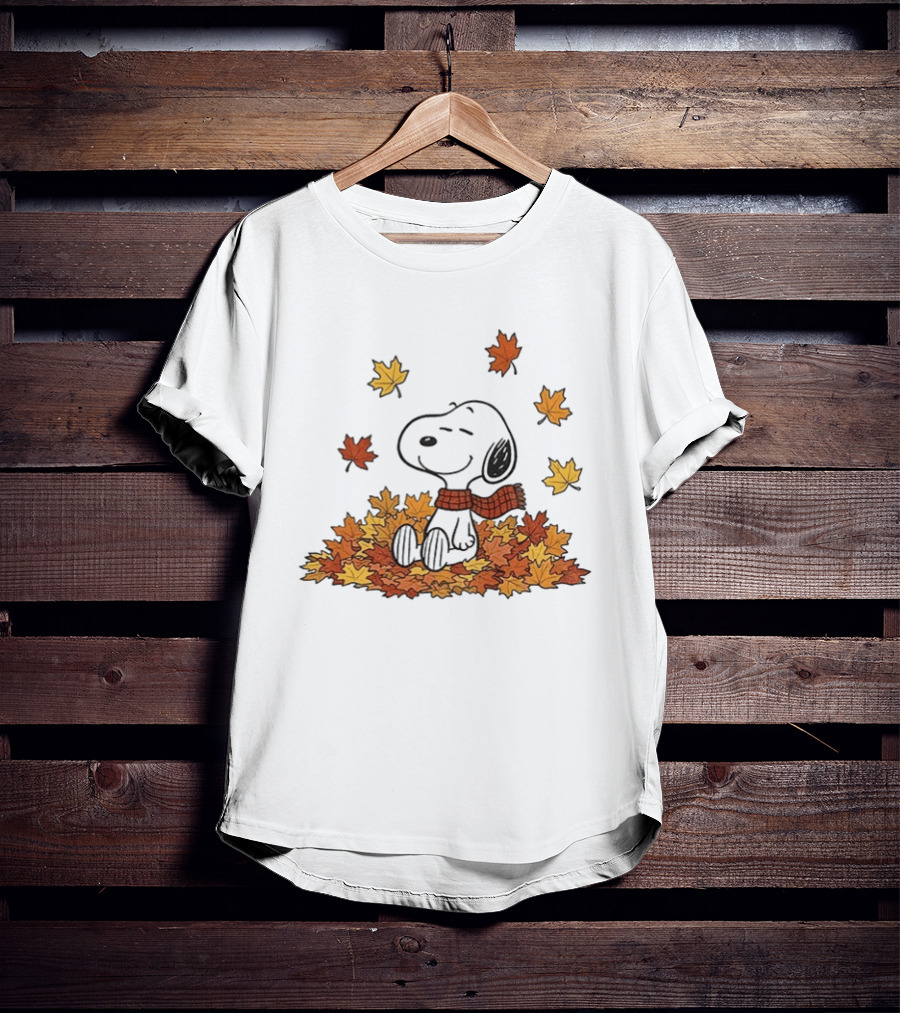 Snoopy Peanuts Autumn Leaves Fall Sitting Relaxing Scarf T-Shirt