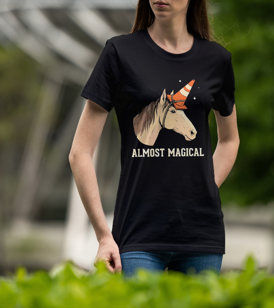 Almost Magical Horse With Traffic Cone Hat T-Shirt