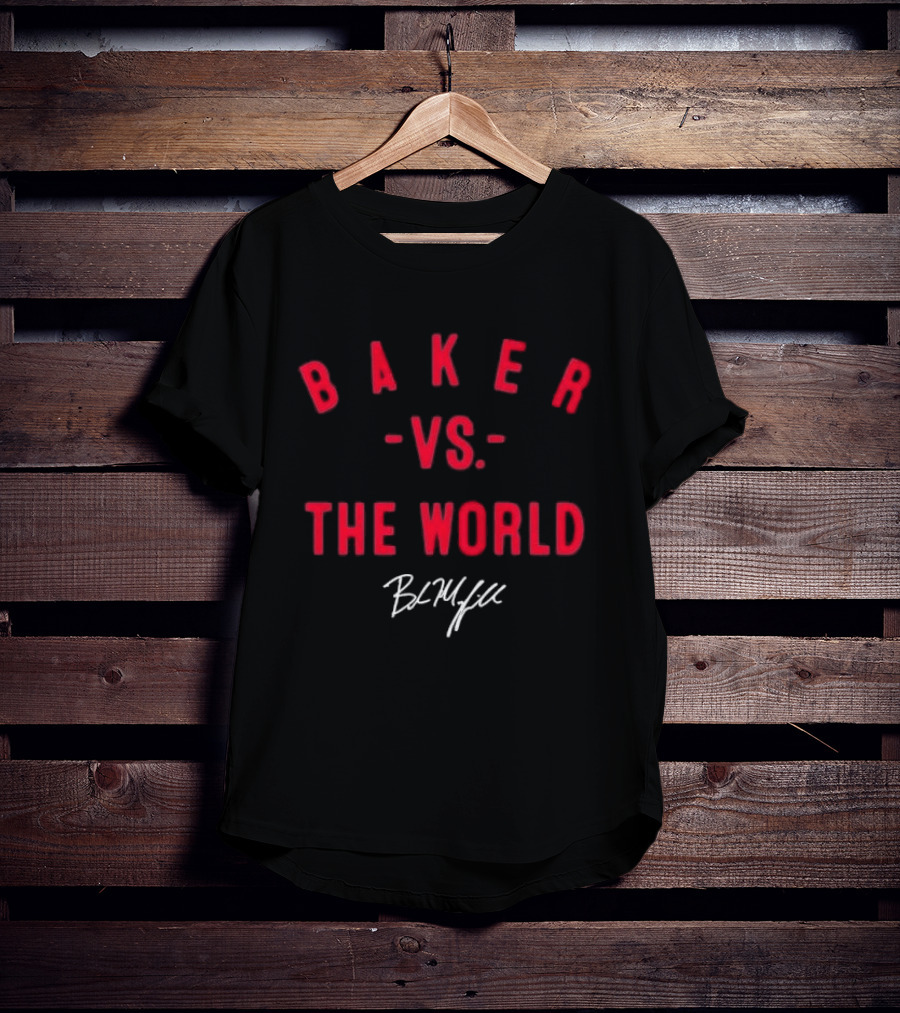 Baker Vs The World Red Curved Block Mayfield Signature T-Shirt
