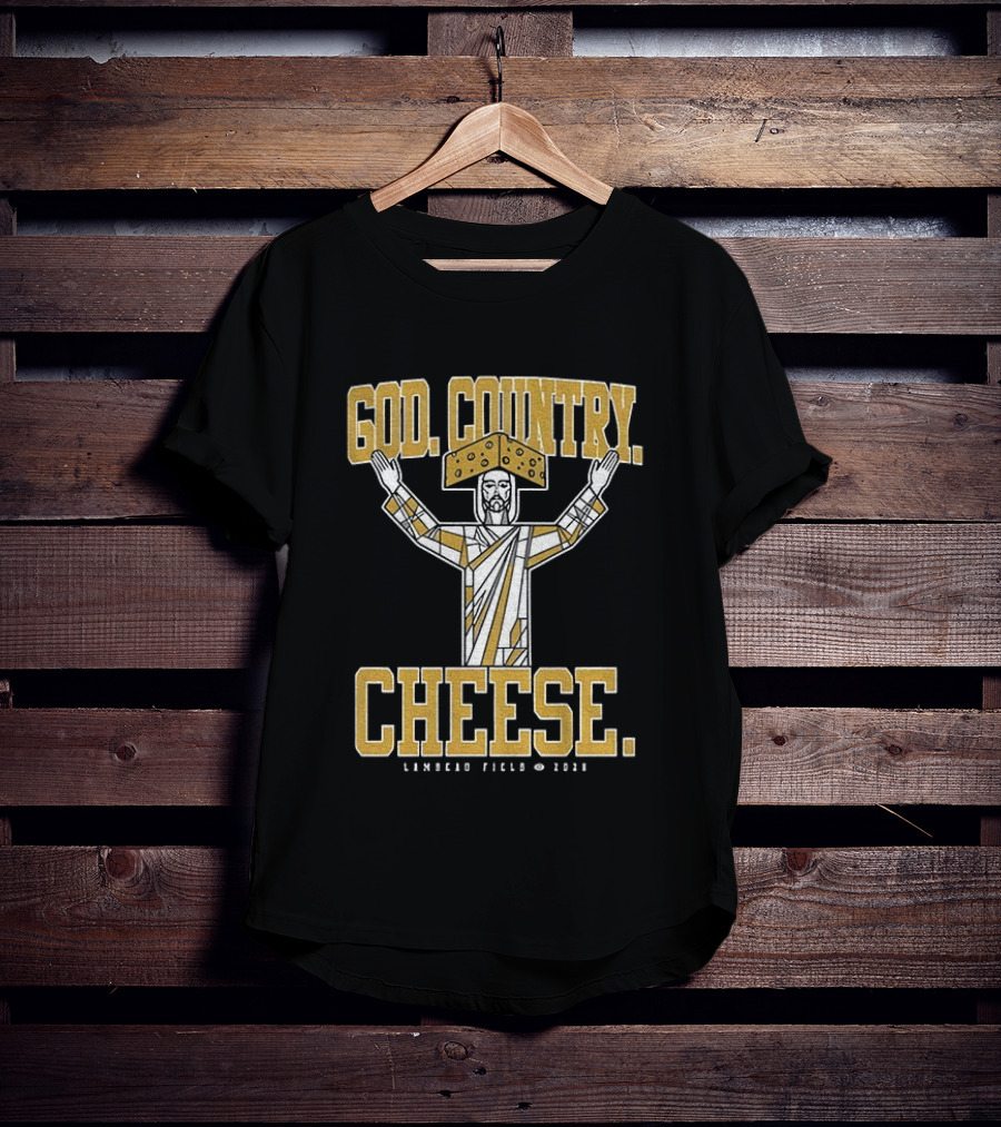 God Country Cheese Lambeau Field 2026 Jesus Statue Wearing Cheesehead T-Shirt