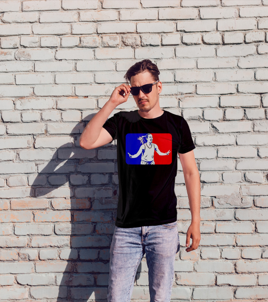 Caitlin Clark Basketball Player Silhouette In Iconic Red And Blue T-Shirt