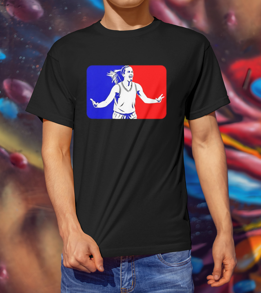 Caitlin Clark Basketball Player Silhouette In Iconic Red And Blue T-Shirt