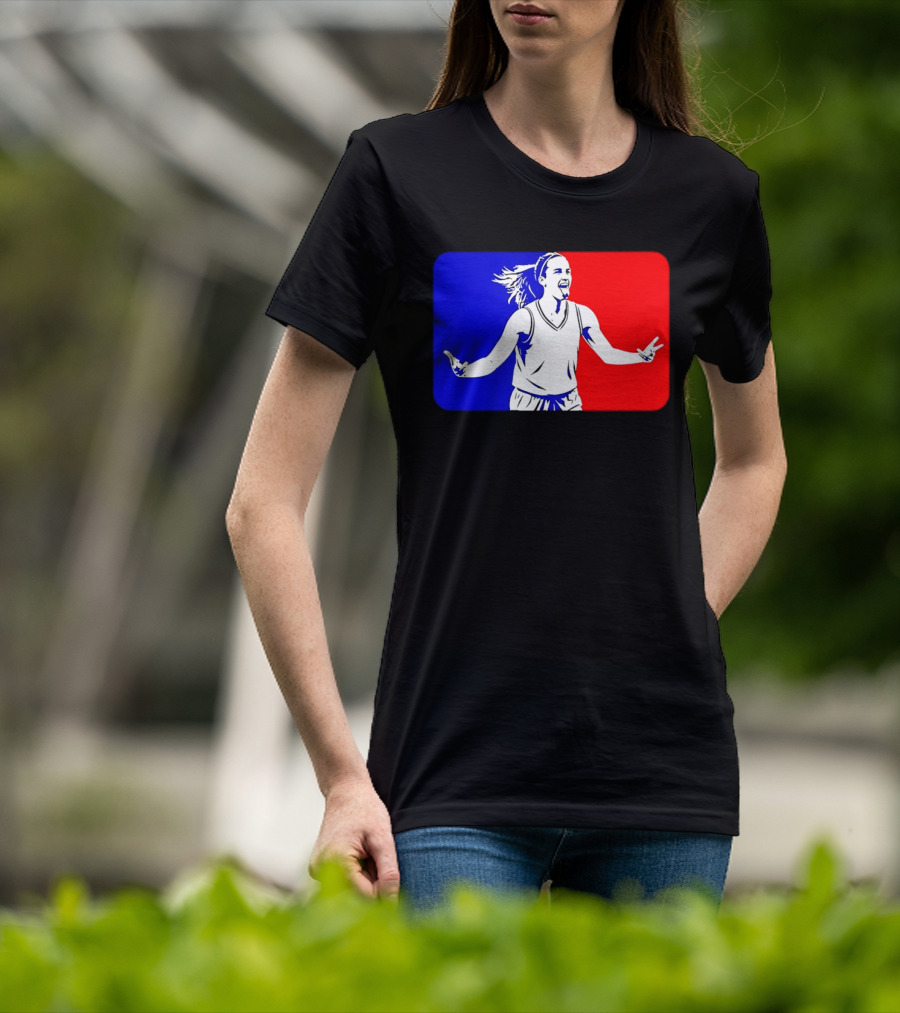 Caitlin Clark Basketball Player Silhouette In Iconic Red And Blue T-Shirt