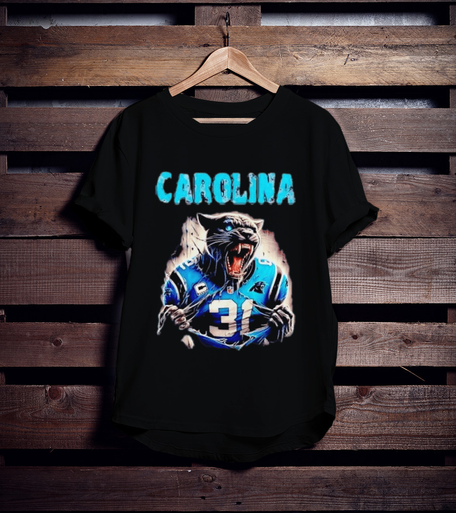 Carolina Panthers Snarling Beast Tearing Blue Jersey 31 T-Shirt