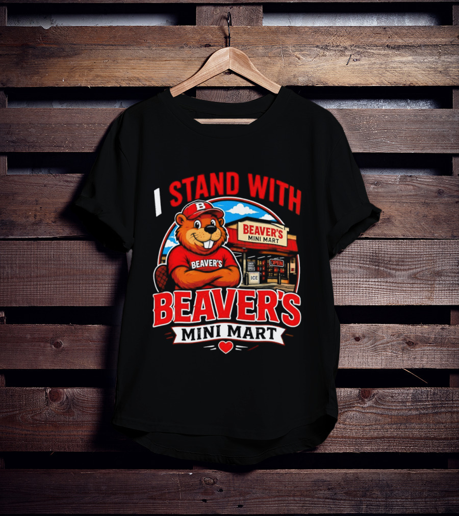 I Stand With Beaver's Mini Mart Cartoon Character Storefront T-Shirt