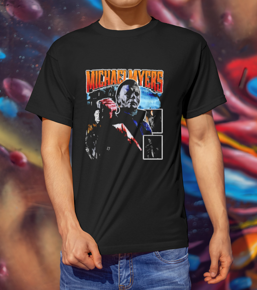 Michael Myers Bootleg Collage Mask Bloody Knife House T-Shirt