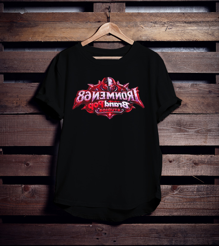 Ironmen 68 Brand Pop Studios Armored Knight Helmet Red Glowing Eyes T-Shirt