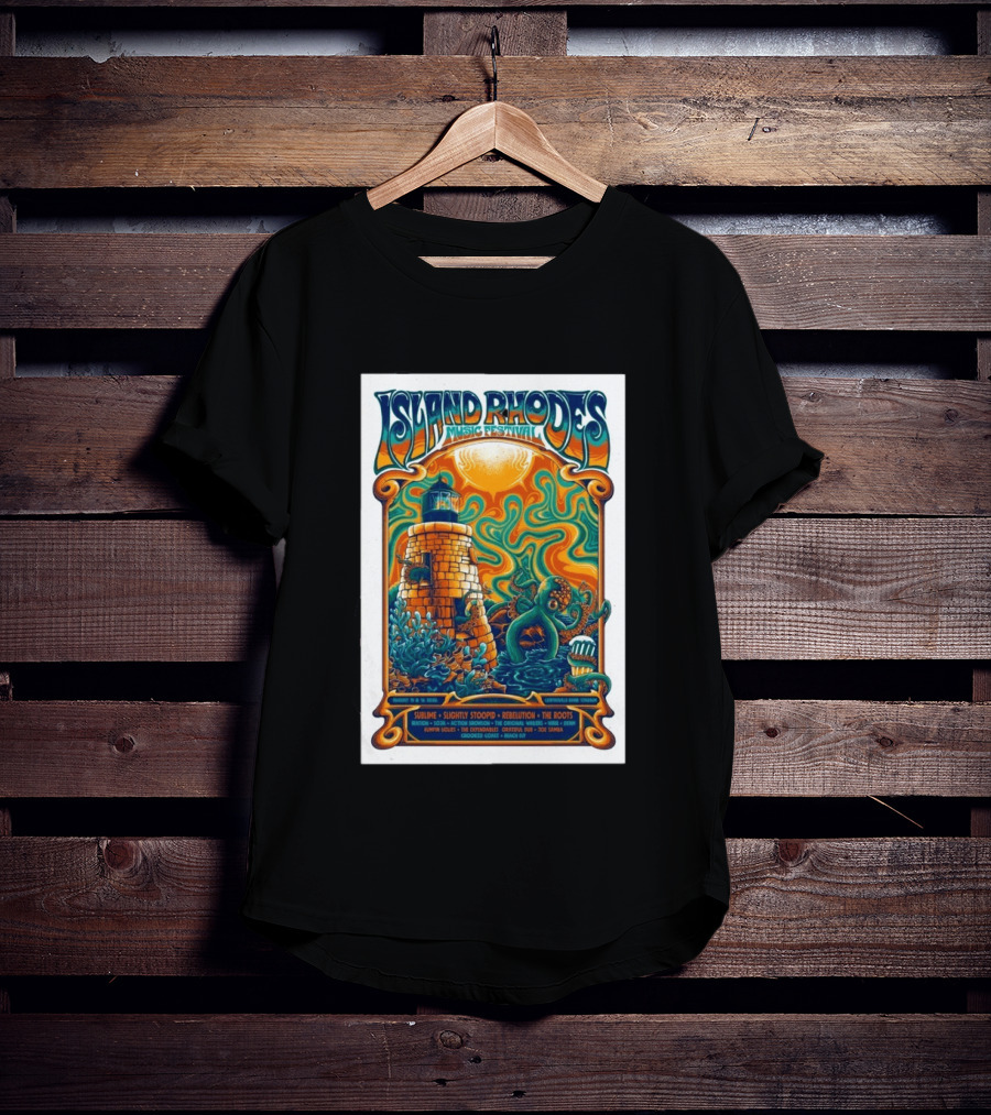 Island Rhodes Music Festival 2026 Lighthouse Octopus Art Pawtucket Rhode Island Sublime Slightly Stoopid August 15 16 T-Shirt