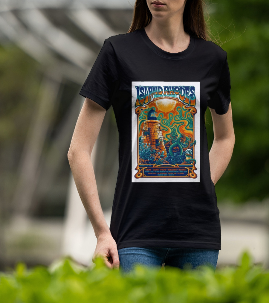 Island Rhodes Music Festival 2026 Lighthouse Octopus Art Pawtucket Rhode Island Sublime Slightly Stoopid August 15 16 T-Shirt