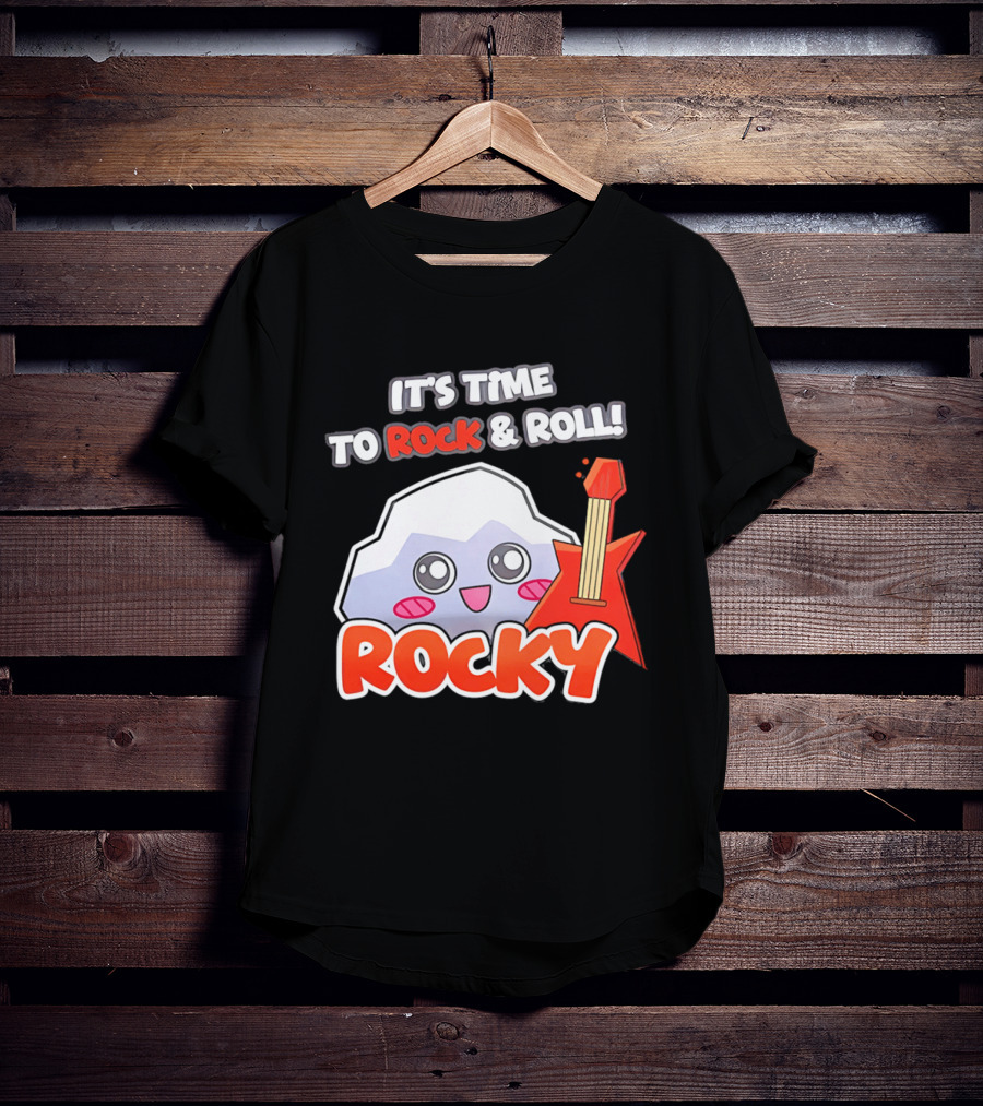 It's Time To Rock And Roll Rocky Rock With Guitar Cute Cartoon T-Shirt